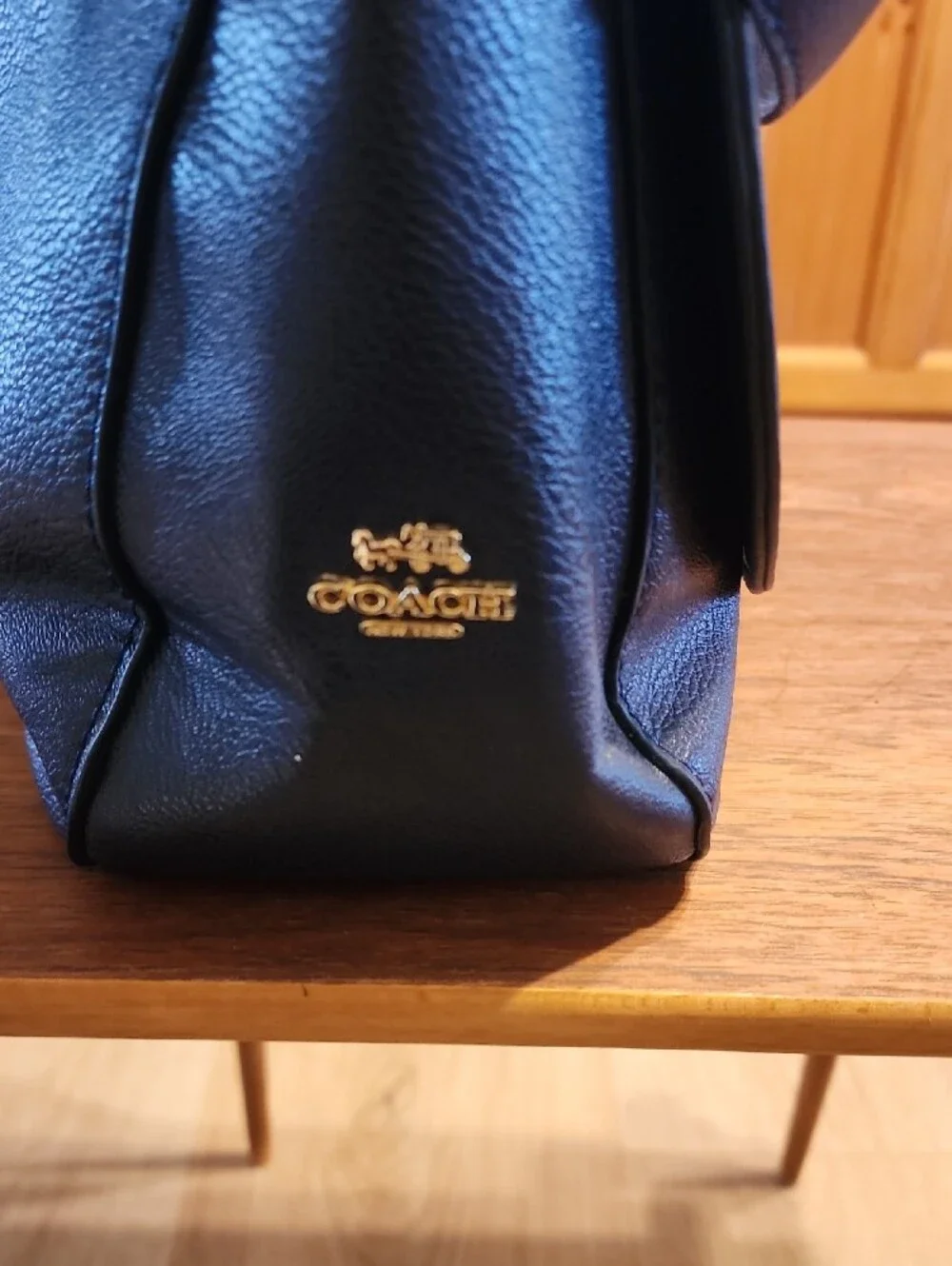 Coach Navy Pebbled Leather Hobo with Gold Hardware